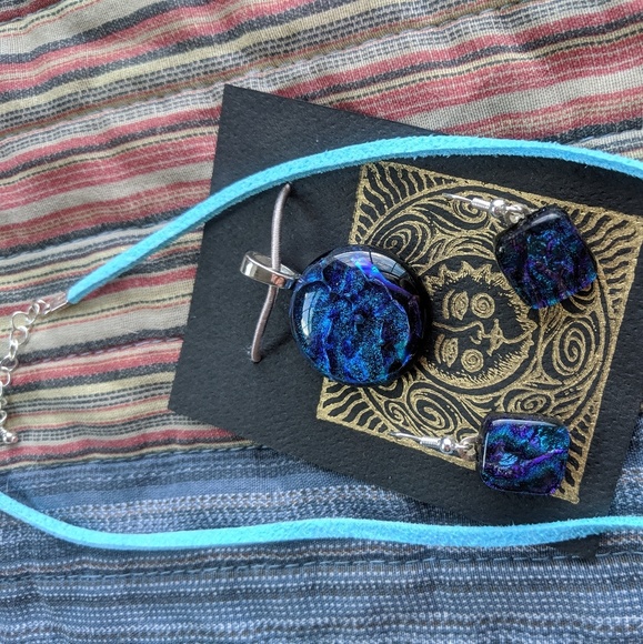 Blue Soft Glass Dichroic Pendant & Earring Set - Picture 4 of 4